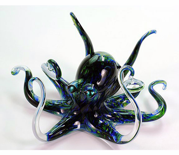 Michael Hopko- Blown Glass Blue/Green Octopus